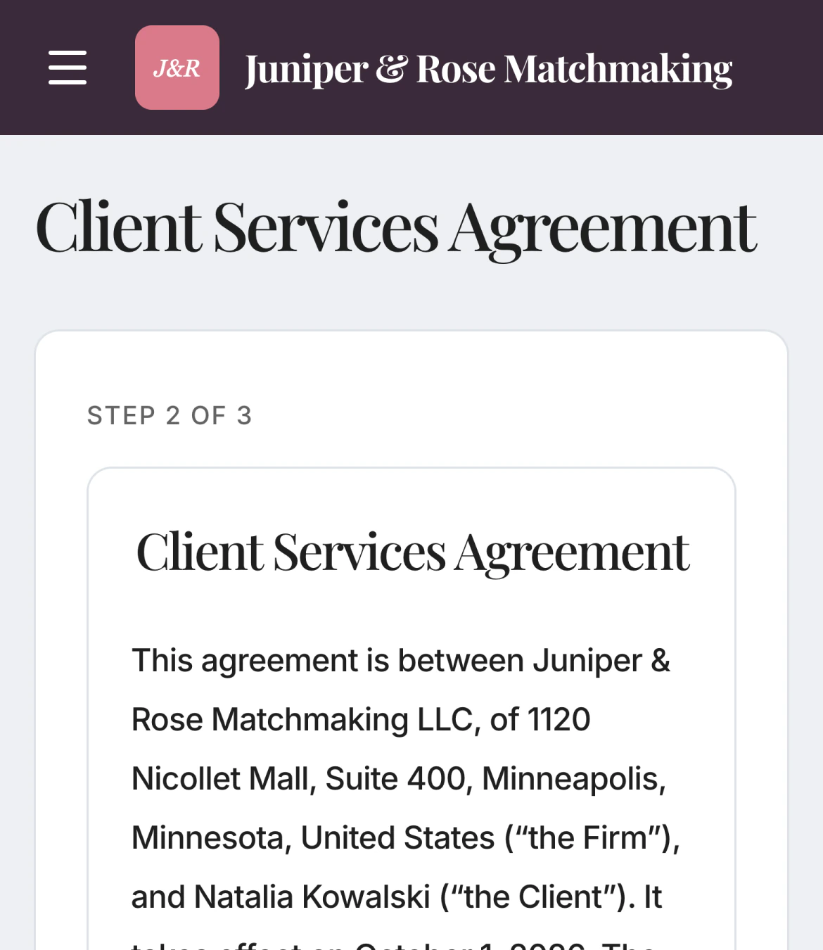 A client reading their agreement in the HoneyBee client portal on a phone